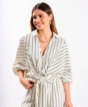 White Stripe Tie Front Shirt - L