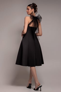 Goddiva Scuba & Polka Mesh Bella Bow Multiway A-Line Midi Dress - Black