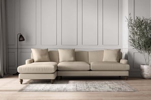 nkuku Deni Left Hand Chaise Sofa | Make To Order | Grand | Recycled Cotton Stone