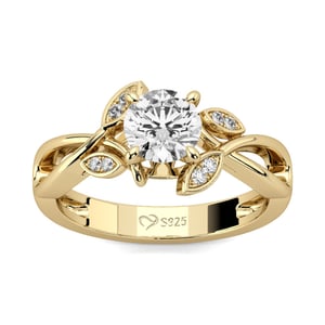 Jeulia Leaf Design Round Cut Sterling Silver Ring