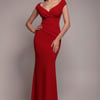 Goddiva Bardot Pleated Maxi Dress - Red