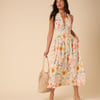 White Floral Halterneck Lilliana Midi Dress