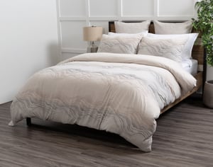 QE Home Striation Duvet Cover, Cotton, Geometric, Beige, Queen