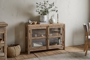 nkuku Ibo Reclaimed Wood & Glass Sideboard | Storage Furniture | One Size | Natural