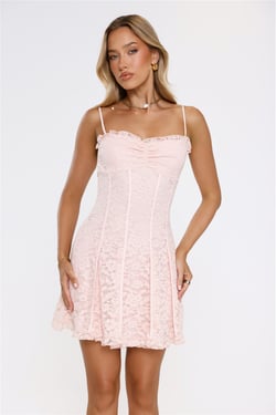 Luxe Flutter Lace Mini Dress Pink