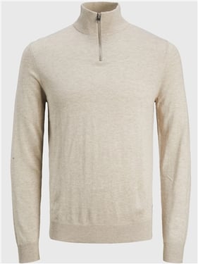 Jack & Jones Plain Half Zip Jumper - Oatmeal - XS