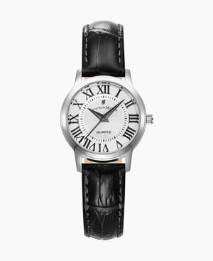 Genesis Ladies 28mm Three-hands Black-tone White dial Leather strap swiss watch - 28 mm