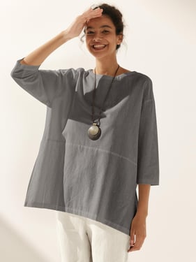 Linen White Boat Neck Oversized Top AVA - Neutral Grey / XXL