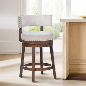COLAMY RENO Wooden Upholstered Swiveling Vintage Dining Chair - Beige / Set of 1