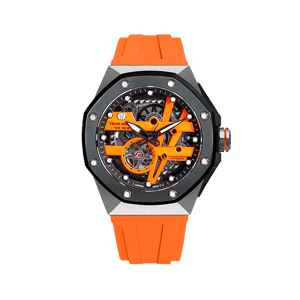 TSAR BOMBA Elemental Series Orange Silver Men's Automatic Mechanical Watch 閳ワ拷Stainless Steel Bezel & Case, Skeleton Dial, Sapphire Crystal, Fluororubber Strap, 100M Water Resistance, A+ Luminous