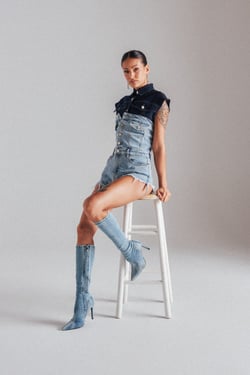 AKIRA Cool It Cowboy Denim Romper | Light Blue | Size Small