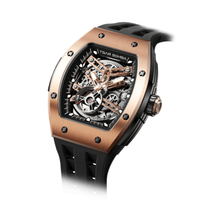 TSAR BOMBA Men's Automatic Watch | Rose Gold Black | Stainless Steel Case | Japanese Mechanical Skeleton Movement | Luxury Sport Wristwatch | Elemental TB8228A