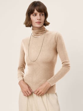 100% Extra-Fine Merino Wool Turtleneck Knit Sweater JOLENE - Almond / L