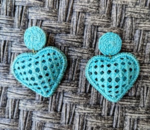 Heart Handwoven Iraca Palm Earrings - Baby Blue