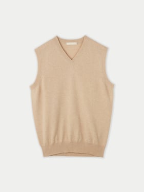 Organic Color Essential V-Neck Cashmere Vest - M / Beige / MK08-02