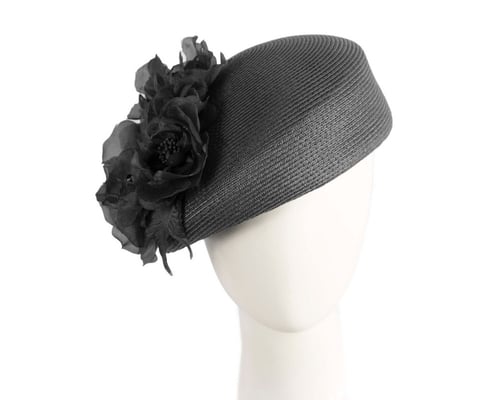 Modern black beret hat with flowers by Max Alexander