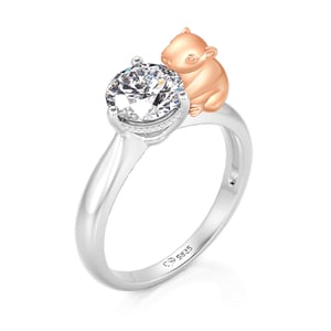 Jeulia Hug Me Capybara Ring Round Cut Sterling Silver