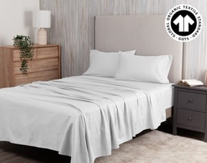 QE Home 300TC Organic Cotton Sheet Set in White, GOTS Certified, Twin XL