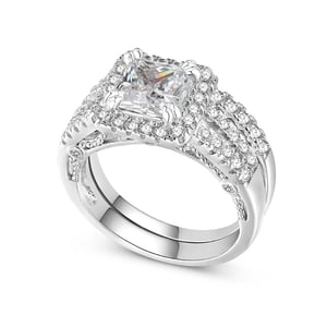 Jeulia Vintage Milgrain Emerald Cut Sterling Silver Ring Set