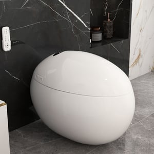 Set of Two Egg-Shaped Smart Toilet with Automatic Flushing White