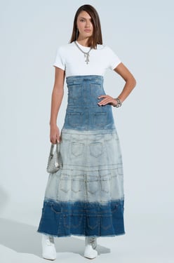 AKIRA Denim On Denim Layered Maxi Dress | Size XL