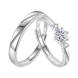 Jeulia "Flipped Moment" Sterling Silver Adjustable Couple's Rings