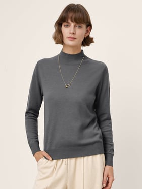 100% Extra-Fine Merino Wool Crew Neck Ribbed Knit Sweater CASSIA - Slate Gray / XXL