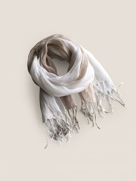 Linen Gradient Fringed Light Scarf - Sand Ivory / One Size