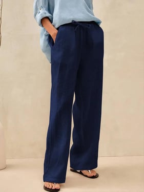 100% Linen Classic Pants LYON - Navy Blue / XXL