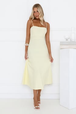 Tennis Club Knit Pleated Midi Dress Yellow
