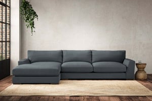 nkuku Guddu Large Left Hand Chaise Sofa | Make To Order | Brera Linen Dusk | No Colour
