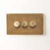 Three gang 2 way Florence dimmer switch in brass
