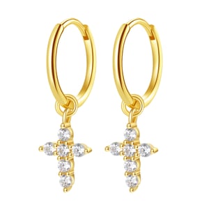 Cross Charm Hoop Earrings Sterling Silver Gold