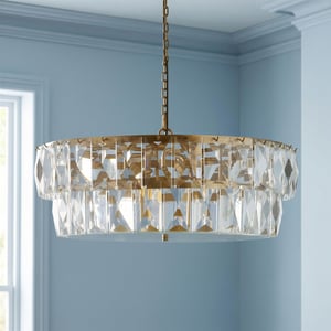 Two tiered Conchita chandelier in prismatic glass and brass