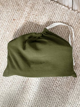 100% Linen Solid-Color Drawstring Storage Bag - Olive Grove / One Size