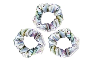 Iridescent Garden Silk Scrunchies Set - White/Green/Purple