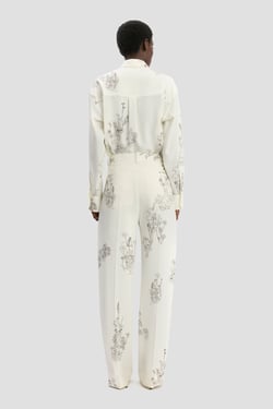 Victoria Beckham Wide Leg Trouser In Off-White Floral Print - 14 - Womens