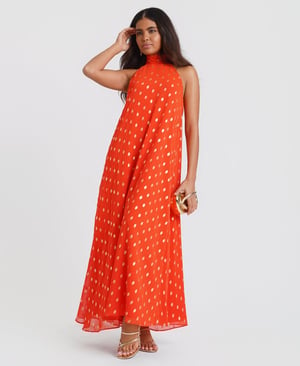 Orange Foil Halter Midaxi Dress - 20