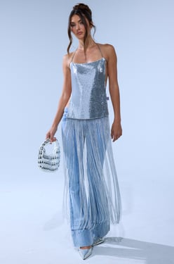 AKIRA Only Think About You Silver Rhinestone Fringe Top | Size 1X/2X