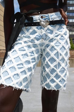 AKIRA Distressed And Stressed Denim Bermuda Short Pants | Light Blue | Size XL