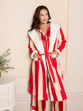 Womens Cosy Dressing Gown Robe Red Stripe - 3XL / 22-24 / Red