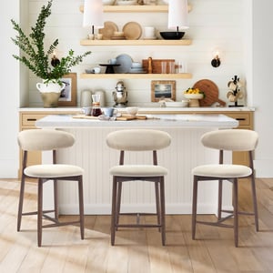 COLAMY ARLA Upholstered Wooden Scandi Minimalist Bar Stool - Beige / Set of 3