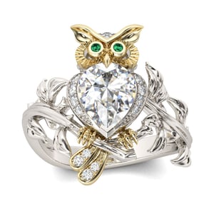 Jeulia Two Tone Pear Cut Sterling Silver Owl Ring