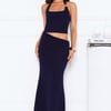 Elegant Edge Halter Maxi Dress Navy