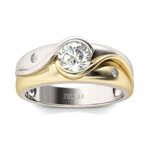 Jeulia Two Tone Scrollwork Round Cut Sterling Silver Ring