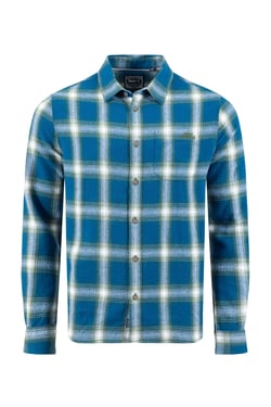 Weird Fish Broxton Organic Cotton Long Sleeve Herringbone Check Shirt Blue Size XL