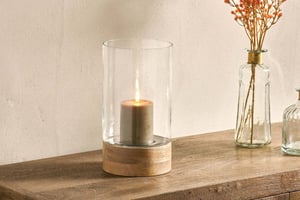 nkuku Idha Hurricane Lantern | Candles Holders & Lanterns | Medium | Mango Wood & Glass