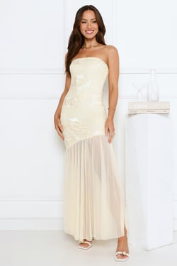 Rosé Mood Strapless Mesh Maxi Dress Yellow