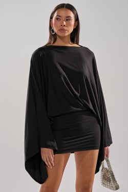 AKIRA Diana Draped Mini Dress | Black | Size XL