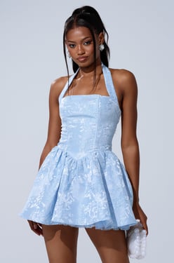 AKIRA Brina Brocade Mini Dress In Blue | Size Small